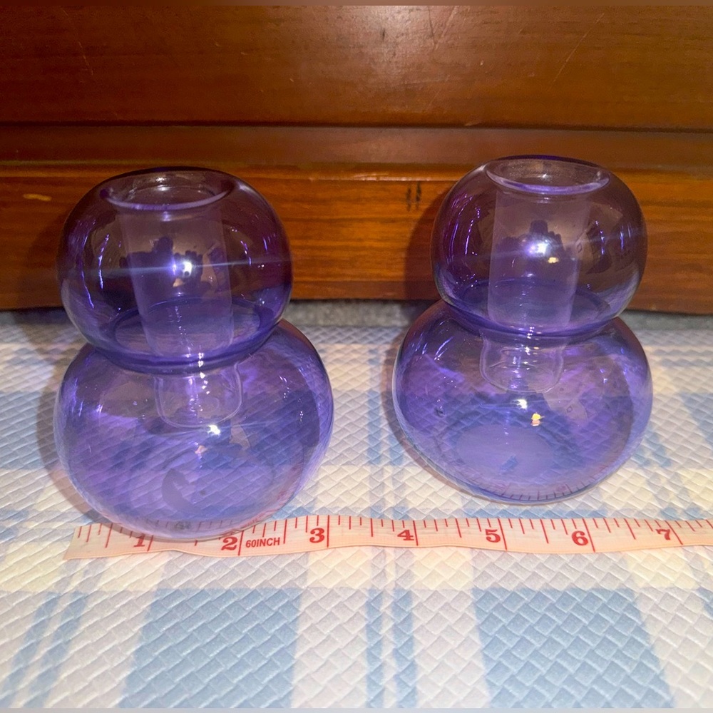 💜 Pair of Glass Bubble Taper Candle Holders